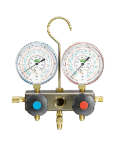 REFCO SM2-8-DS-MULTI- Dviejų padėčių kolektorius R22, R134a, R404A ir R407C šaltnešiams su Burdono tipo manometrais
