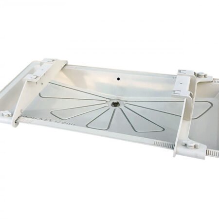 TECHNOSYSTEMI „BLUE RIVER” – apsauginis stogelis (850×400 mm), pagamintas iš PMMA plastiko, su teleskopiniais laikikliais ir fiksavimo rėmu